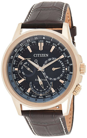 Citizen Eco Drive Calendrier Black Dial Brown Leather StrapWatch For Men - BU2023-12E Authentic Buy Shop Now