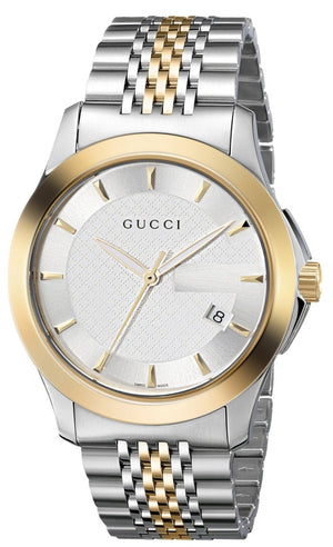 Gucci G Timeless Silver Dial Two Tone Steel Strap Watch For Men - YA126409 Authentic Buy Shop Now