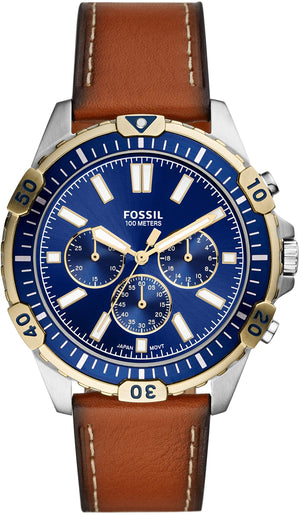 Fossil Garrett Chronograph Blue Dial Brown Leather Strap Watch for Men - FS5625 Authentic Buy Shop Now