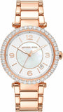 Michael Kors Parker Three-Hand Mother of Pearl White Dial Rose Gold Steel Strap Watch For Women - MK4695 Authentic Buy Shop Now