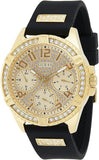 Guess Frontier Diamonds Gold Dial Black Rubber Strap Watch For Women - W1160L1 Authentic Buy Shop Now