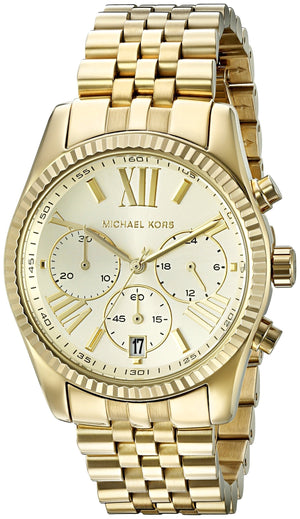 Michael Kors Lexington Chronograph Gold Dial Gold Steel Strap Watch for Women - MK5556 Authentic Buy Shop Now