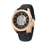 Maserati Traguardo Automatic Black Skeleton Dial Black Leather Strap Watch For Men - R8821112001 Authentic Buy Shop Now