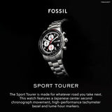 Fossil Sport Tourer Chronograph Black Dial Silver Steel Strap Watch for Men - FS6045 Authentic Buy Shop Now