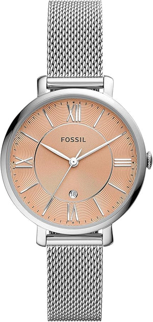Fossil Jacqueline Three Hand Pink Dial Silver Mesh Strap Watch for Women - ES5089 Authentic Buy Shop Now