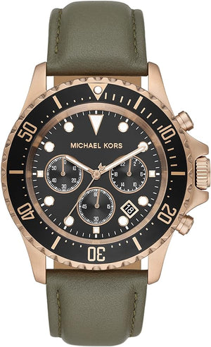 Michael Kors Everest Analog Black Dial Green Leather Strap Watch For Men - MK9090 Authentic Buy Shop Now