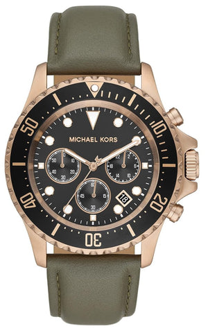 Michael Kors Everest Analog Black Dial Green Leather Strap Watch For Men - MK9090 Authentic Buy Shop Now