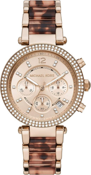 Michael Kors Parker Chronograph Rose Gold Dial Two Tone Steel Strap Watch For Women - MK6832 Authentic Buy Shop Now