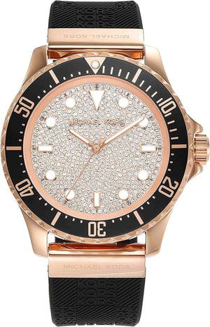 Michael Kors Everest Analog Rose Gold Dial Black Silicone Strap Watch For Women - MK7358 Authentic Buy Shop Now
