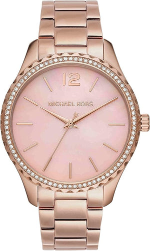 Michael Kors Layton Three Hand Pink Dial Rose Gold Steel Strap Watch For Women - MK6848 Authentic Buy Shop Now