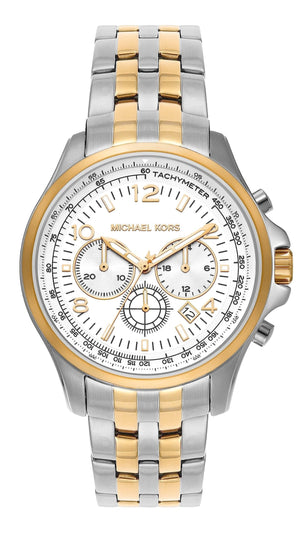 Michael Kors Pilot Multifunction Chronograph White Dial Two Tone Steel Strap Watch for Men - MK9126 Authentic Buy Shop Now