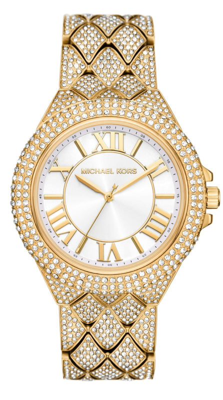 Michael Kors Camille Three-Hand Crystals White Dial Gold Steel Strap Watch for Women - MK4800 Authentic Buy Shop Now