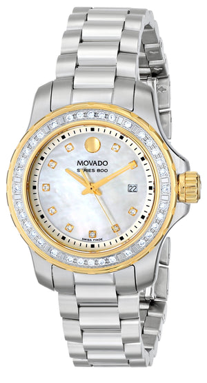 Movado Series 800 29mm Diamonds Mother of Pearl Dial Silver Steel Strap Watch For Women - 2600121 Authentic Buy Shop Now