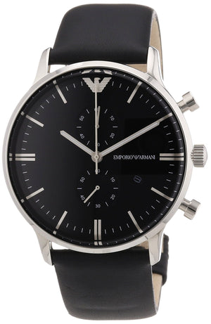 Emporio Armani Gianni Chronograph Black Dial Black Leather Strap Watch For Men - AR0397 Authentic Buy Shop Now