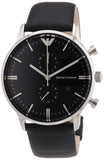 Emporio Armani Gianni Chronograph Black Dial Black Leather Strap Watch For Men - AR0397 Authentic Buy Shop Now