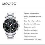 Movado Series 800 Chronograph Black Dial Silver Steel Strap Watch For Men - 2600142 Authentic Buy Shop Now