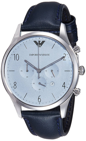 Emporio Armani Chronograph Blue Dial Blue Leather Strap Watch For Men - AR1889 Authentic Buy Shop Now