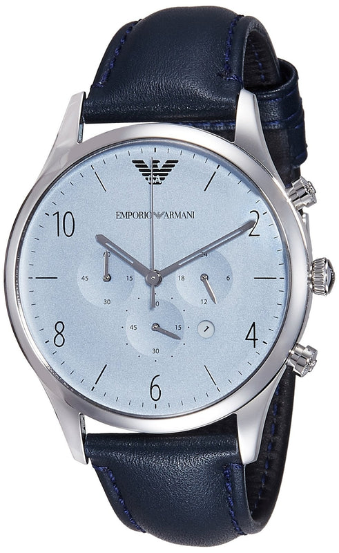 Emporio Armani Chronograph Blue Dial Blue Leather Strap Watch For Men - AR1889 Authentic Buy Shop Now