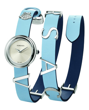 Versace V Flare Silver Dial Blue Leather Strap Watch for Women - VEBN00118 Authentic Buy Shop Now
