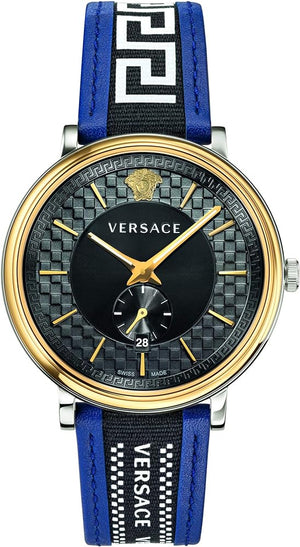 Versace V-Circle Black Dial Blue Leather Strap Watch for Men - VEBQ01419 Authentic Buy Shop Now