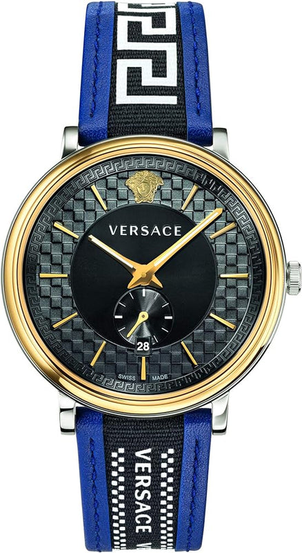 Versace V-Circle Black Dial Blue Leather Strap Watch for Men - VEBQ01419 Authentic Buy Shop Now