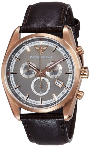 Emporio Armani Chronograph Gray Dial Brown Leather Strap Watch For Men - AR6043 Authentic Buy Shop Now