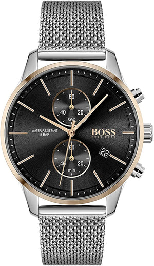 Hugo Boss Associate Black Dial Silver Mesh Bracelet Watch for Men - 1513805 Authentic Buy Shop Now