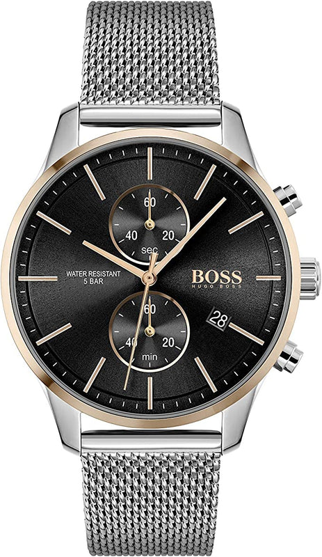 Hugo Boss Associate Black Dial Silver Mesh Bracelet Watch for Men - 1513805 Authentic Buy Shop Now