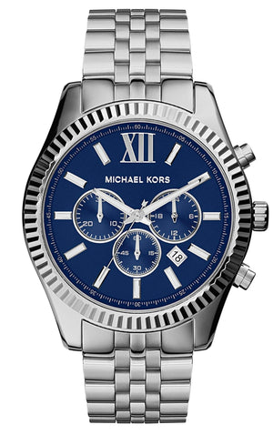Michael Kors Lexington Chronograph Blue Dial Silver Steel Strap Watch for Men - MK8280 Authentic Buy Shop Now
