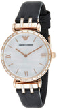 Emporio Armani Gianni T-Bar Mother of Pearl Dial Black Leather Strap Watch For Women - AR11295 Authentic Buy Shop Now