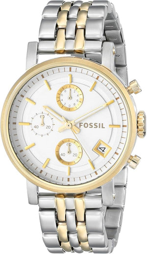 Fossil Original Boyfriend Analog White Dial Two Tone Steel Strap Watch for Women - ES3746 Authentic Buy Shop Now