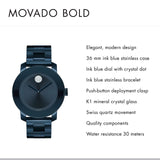 Movado Bold Blue Dial Blue Steel Strap Watch For Women - 3600388 Authentic Buy Shop Now