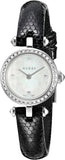 Gucci Diamantissima Diamonds Mother of Pearl Dial Black Leather Strap Watch For Women - YA141511 Authentic Buy Shop Now