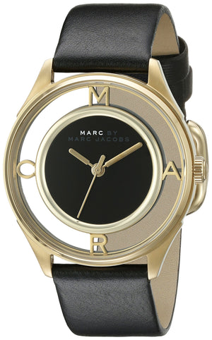 Marc Jacobs Tether Black Dial Black Leather Strap Watch for Women - MBM1376 Authentic Buy Shop Now