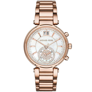 Michael Kors Sawyer Mother of Pearl White Dial Rose Gold Steel Strap Watch for Women - MK6282 Authentic Buy Shop Now