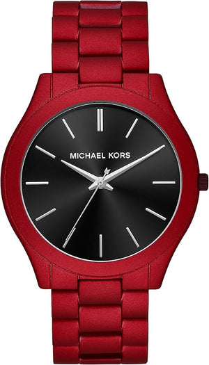 Michael Kors Slim Runway Quartz Black Dial Red Steel Strap Watch for Men - MK8712 Authentic Buy Shop Now