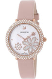 Swarovski Crystal Frost White Dial Pink Leather Strap Watch for Women - 5519223 Authentic Buy Shop Now