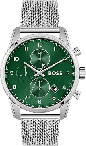 Hugo Boss Skymaster Green Dial Silver Mesh Bracelet Watch for Men - 1513938 Authentic Buy Shop Now