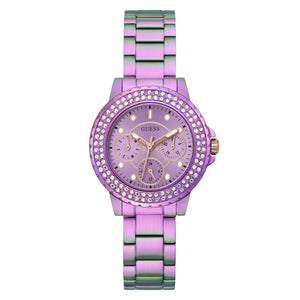 Guess Crown Jewel Diamonds Purple Dial Purple Steel Strap Watch for Women - GW0410L4 Authentic Buy Shop Now