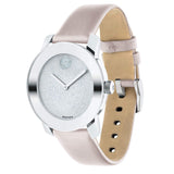 Movado Bold Glitter Silver Dial Pink Leather Strap Watch For Women - 3600522 Authentic Buy Shop Now