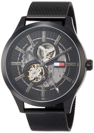 Tommy Hilfiger Spencer Skeleton Black Dial Black Mesh Bracelet Watch for Men - 1791644 Authentic Buy Shop Now