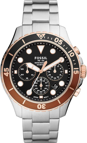 Fossil FB-03 Chronograph Black Dial Silver Steel Strap Watch for Men - FS5768 Authentic Buy Shop Now