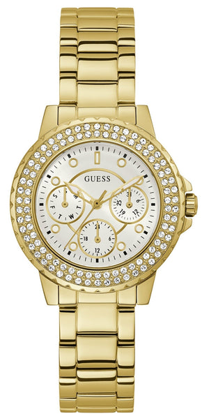 Guess Crown Jewel Diamonds White Dial Gold Steel Strap Watch for Women - GW0410L2 Authentic Buy Shop Now