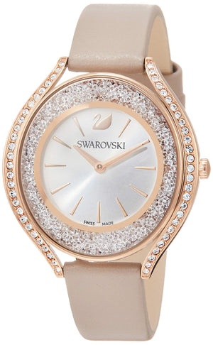 Swarovski Crystalline Aura Silver Dial Beige Leather Strap Watch for Women - 5519450 Authentic Buy Shop Now