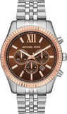 Michael Kors Lexington Chronograph Brown Dial Silver Steel Strap Watch For Men - MK8732 Authentic Buy Shop Now