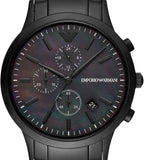 Emporio Armani Renato Chronograph Mother of Pearl Black Dial Black Steel Strap Watch For Men - AR11275 Authentic Buy Shop Now
