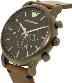 Emporio Armani Classic Chronograph Black Dial Brown Leather Strap Watch For Men - AR1919 Authentic Buy Shop Now