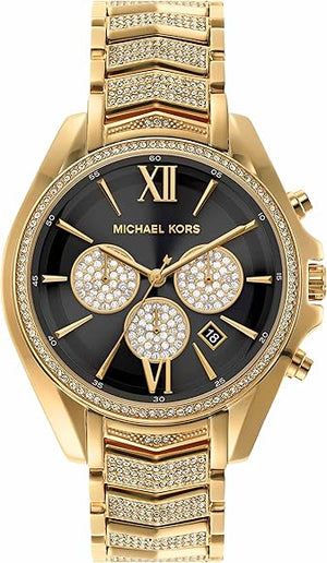 Michael Kors Whitney Chronograph Black Dial Gold Steel Strap Watch for Women - MK7224 Authentic Buy Shop Now