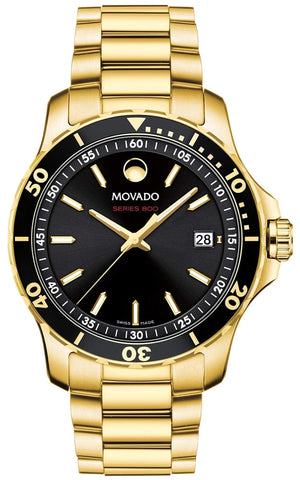 Movado Series 800 Black Dial Gold Steel Strap Watch For Men - 2600145 Authentic Buy Shop Now
