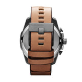 Diesel Mega Chief Chronograph White Dial Brown Leather Strap Watch For Men - DZ4280 Authentic Buy Shop Now